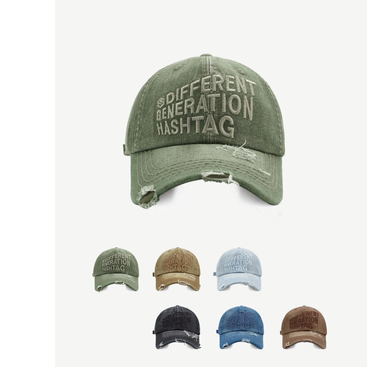 Wholesale Letter Embroidery Heavy Washed Denim Hole Cap